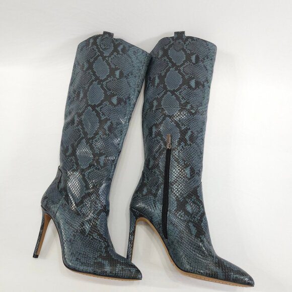 Vince Camuto Shoes - Vince Camuto Kervana Blue Leather Snake Print Boots Knee High Stiletto 8.5M/39